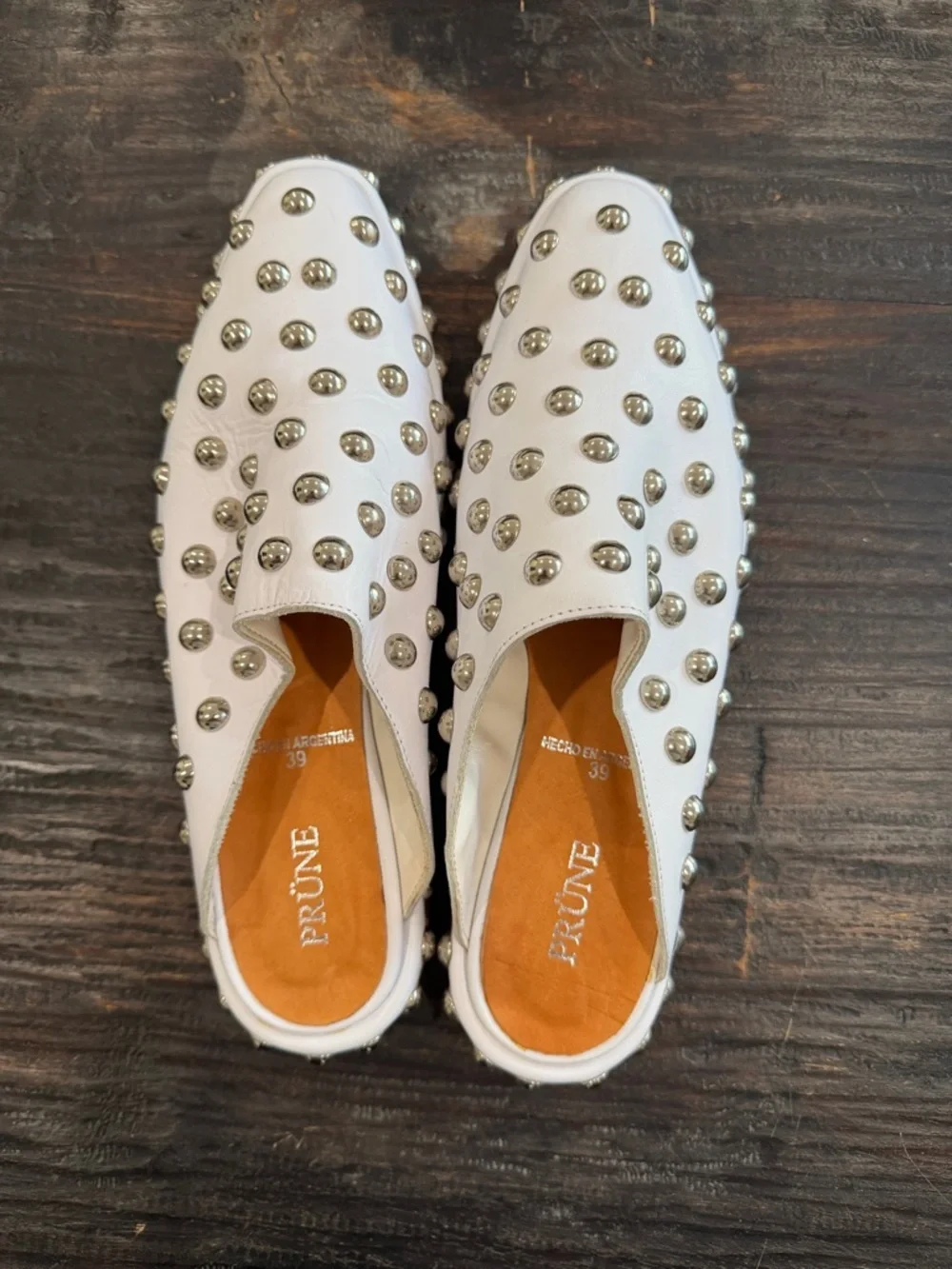 PRÜNE White Studded Slip-On Mules size 39 - Picture 11 of 16
